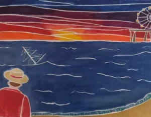 painting of man looking out at sea