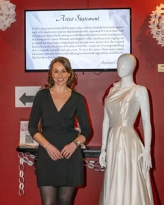 Fashion designer Stephanie Couchell at her Nov 30 2022 exhbit