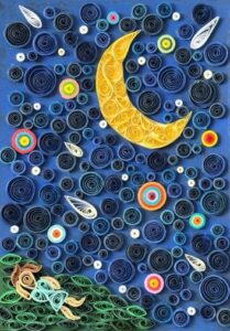 "Beyond Ourselves" paper quilling of a night sky by Lauren Liecau