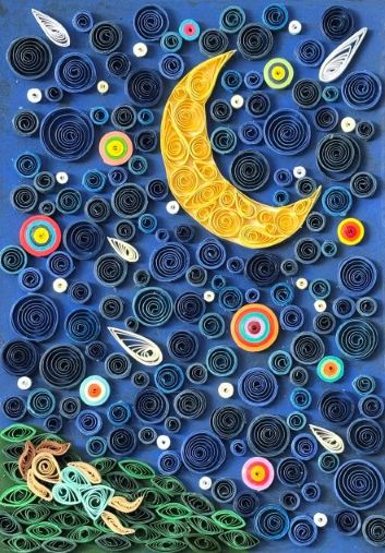 "Beyond Ourselves" paper quilling of a night sky by Lauren Liecau
